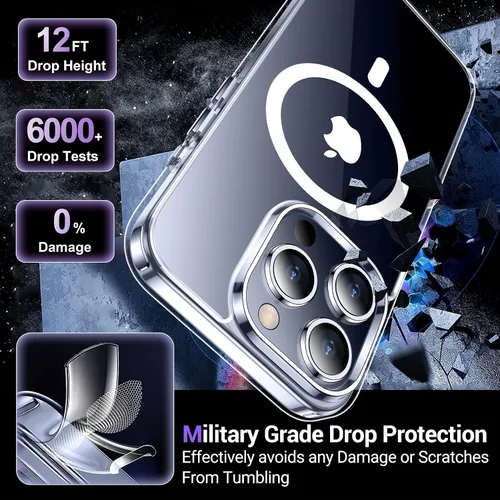Vista 4 de Funda transparente diseñada para iPhone 15 Pro Max, compatible con MagSafe, antiamarilleo, protección contra caídas de grado militar, delgada, a