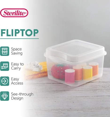 Vista 3 de Sterilite FlipTop, contenedor de almacenamiento pequeño apilable con tapa con bisagras, contenedor de plástico para organizar el escritorio
