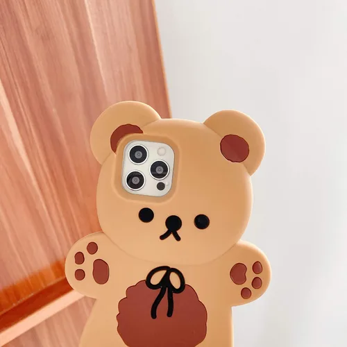 Vista 4 de Yatchen Bear Case Compatible con iPhone 7 Plus/8 Plus, funda de teléfono Kawaii, lindo oso de peluche de dibujos animados en 3D con llavero