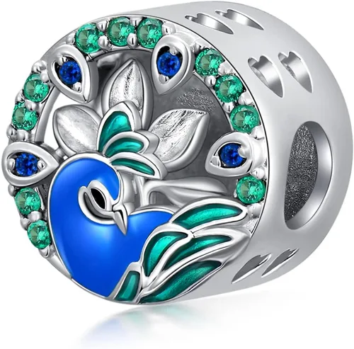 Vista 2 de LONAGO Abalorio de plata de ley 925 con diseño de mariposa y pavo real para mujer