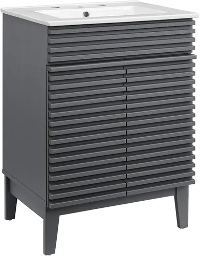Vista 18 de Modway Render 23.5" tocador de baño en nogal (lavabo no incluido)