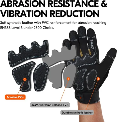 Vista 5 de Vgo... Cut Resistant Gloves, Cutproof Leather Work Gloves Men Women,EN388 level E, ANSI level A5,Touchscreen,Mechanics Gloves 1 par - negro