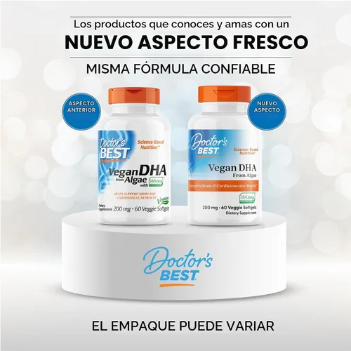 Vista 2 de Doctor's Best DHA vegetariano de algas, sin OMG, vegano, sin gluten, 200 mg, 60