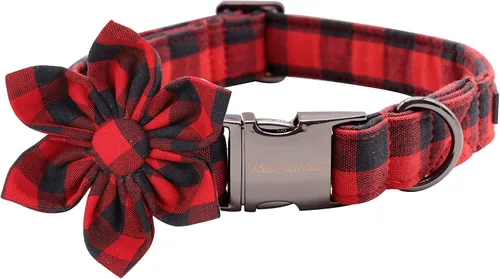 Vista 41 de Unique style paws Collar de perro de algodón con lazo, collar para cachorro con cuadrícula negra y azul para perros pequeños, medianos y grandes