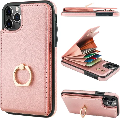 Vista 10 de Folosu Funda compatible con iPhone 11 Pro Max con soporte para tarjetas, rotación de 360°, soporte de anillo de dedo con función atril, protección