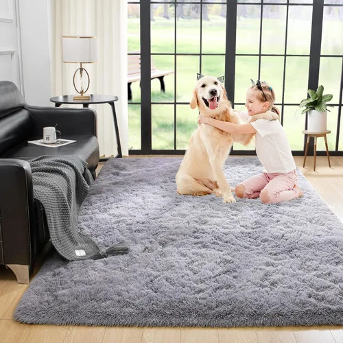Vista 99 de Noahas Alfombras de Área Grandes y Esponjosas de 5x8 pies para Sala de Estar y Dormitorio, Alfombra Gruesa de Pelo Largo Beige y Blanca, Alfombra