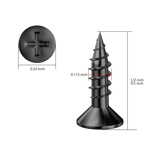 Vista 2 de Wensilon (1200 piezas) #4x1/2 Tornillo para madera negro de metal autorroscante de cabeza plana
