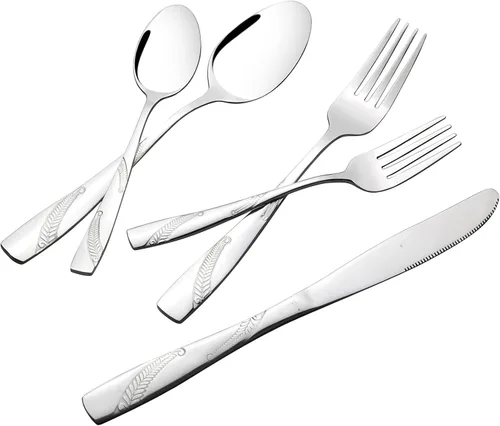 Vista 3 de Juego de cubiertos de cubiertos de 80 piezas, acero inoxidable para 16, incluye cuchillo, tenedor/cuchara