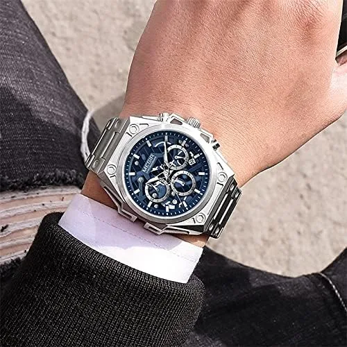 Vista 4 de MEGIR Reloj de pulsera para hombre, de acero inoxidable, impermeable, analógico, de cuarzo, para hombre