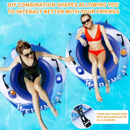 Vista 6 de WERNNSAI Tubo de río resistente de 52 pulgadas con cubierta de lona, flotadores grandes para piscina, tubos de agua inflables hexagonales, tubos