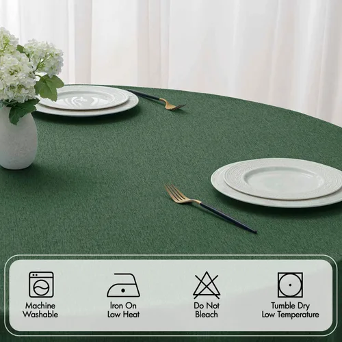Vista 3 de MIULEE Army Green 60 Inch Round Linen Tablecloth with Decorative Cutouts