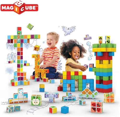 Vista 8 de Geomag MagiCube - Cubos magnéticos apilables para construcción, frutas y animales