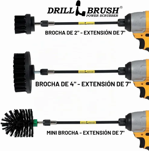 Vista 8 de Kit de limpieza de Drill Brush, cepillos con conector para taladro, ideal para limpieza de alfombras, baños, limpieza de lechadas y limpieza de Negro