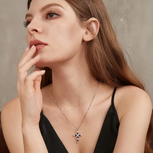 Vista 3 de ZDaoBen Star Cross Necklace Angel Wing Infinity Cross Pendant 925 Sterling Silver CZ Diamond Cross Necklace Women Birthstone Cubic Zirconia Cross