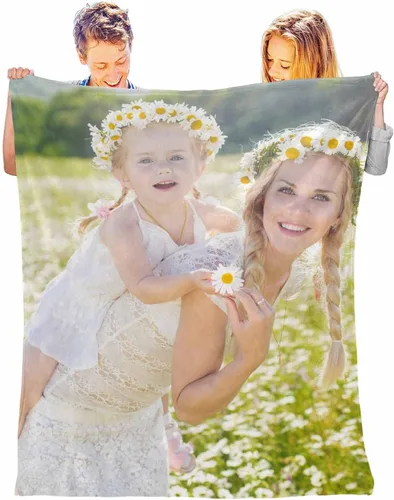 Vista 3 de InterestPrint Manta con foto, regalos personalizados para mamá, manta de collage de fotos personalizada para mamá de hija e hijo para cumpleaños