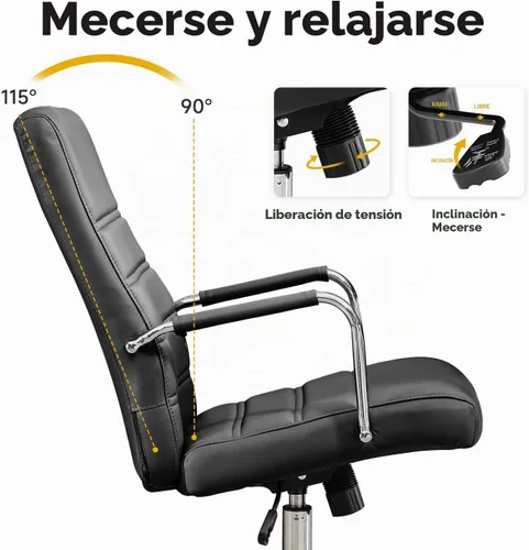 Vista 3 de Silla de escritorio de oficina de cuero, sillas de sala de conferencias con ruedas, sillas de oficina ejecutivas modernas de altura ajustable, silla