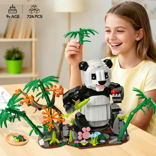 Vista 4 de HiWEEGO Juego de construcción de animales salvajes 3 en 1 - Figuras de animales con 3 opciones de construcción Panda Gato Cebra, juguete de bloques