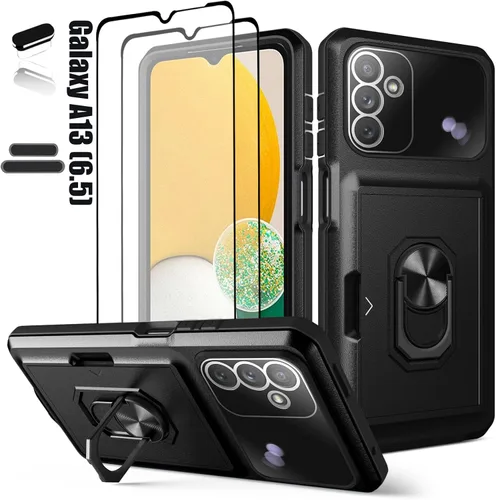 Vista 8 de Funda tipo cartera para Galaxy A13 (5G), ranura para tarjeta de crédito, diseño portátil, resistente de doble capa acolchada de goma protectora