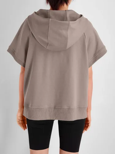 Vista 4 de AUTOMET Sudaderas con capucha de manga corta con media cremallera para mujer, sudaderas de forro polar, camisetas de verano, ropa de moda