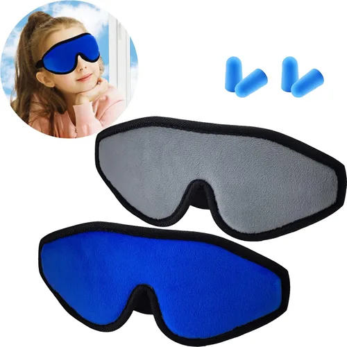 Vista 8 de 2 Piezas Máscara de Dormir 3D para Niños de Espuma Viscoelástica Contorneada para los Ojos, Cubierta de Ojos para Dormir de Viaje con Correa