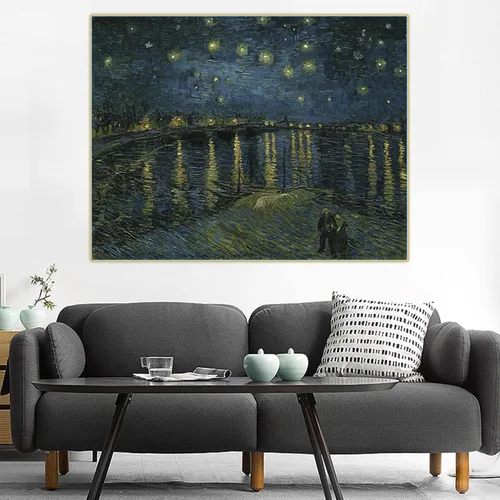 Vista 6 de Impresión en lienzo Van Gogh "Noche estrellada 1888" Reproducción de cuadro famosa, cuadro de arte de pared en lienzo para 31.5x40.9 in Sin marco