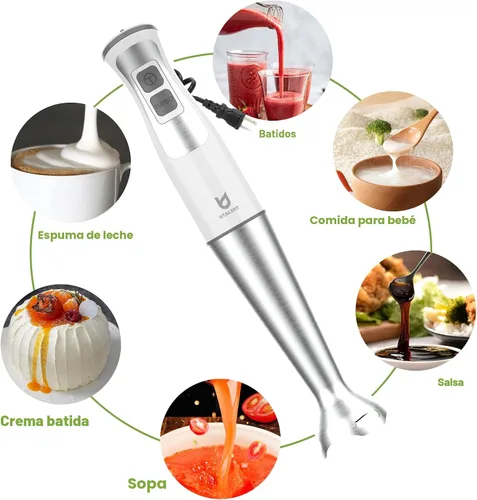 Vista 5 de Batidora de inmersión manual, UTALENT 5 en 1 de 8 velocidades con picadora de alimentos de 500 ml, recipiente de 600 ml, espumador de leche, batidor