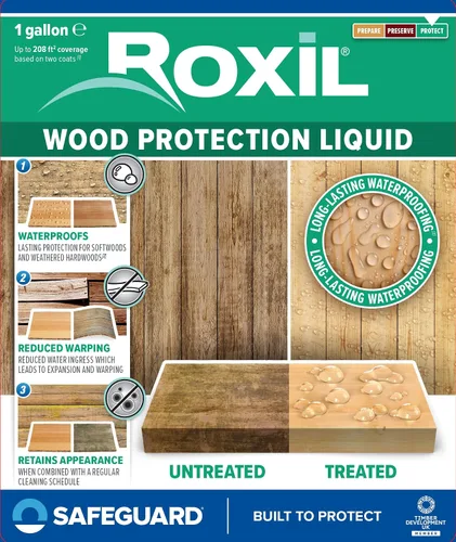 Vista 7 de Roxil Líquido sellador de madera (1 galón transparente) – Líquido impermeable de protección de madera para exteriores de 10 años para cubierta