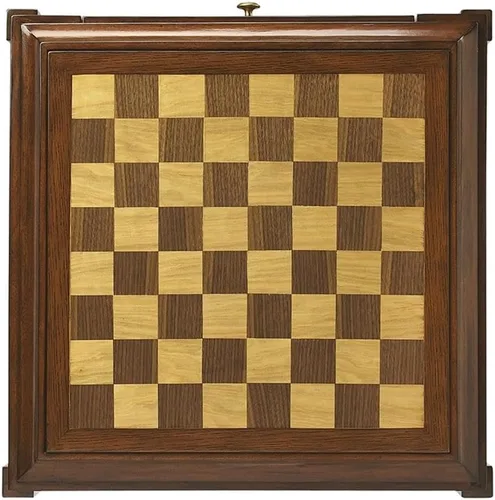 Vista 3 de Beaumont Lane Mesa de juego de caoba antigua, 23 pulgadas de ancho x 23 pulgadas de profundidad x 29.5 pulgadas de alto, tablero de ajedrez de chapa