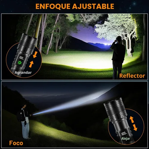 Vista 4 de Paquete de 3 linternas recargables de alto lúmenes 9900FL, linterna LED recargable con pantalla digital LCD, 5 modos de luz de flash ajustable