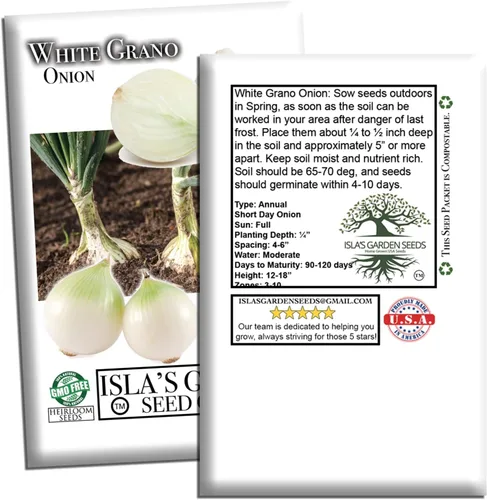 Vista 7 de Semillas de cebolla granada blanca (Allium cepa) – Más de 500 semillas de día corto sin OMG de Isla's Garden Seeds, bulbos suaves dulces