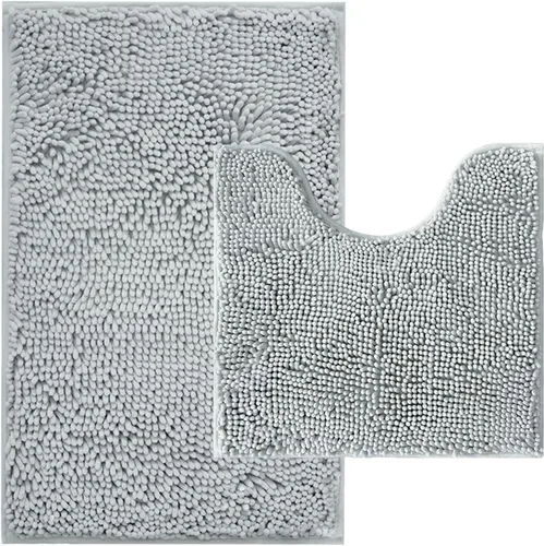 Vista 21 de Juegos de alfombras de baño de 2 piezas, alfombra de baño de felpilla extra suave ultra absorbente, alfombra de baño con base antideslizante de PVC