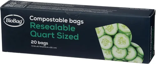 Vista 2 de BioBag Bolsas de almacenamiento de alimentos resellables 100% compostables certificadas, 20 unidades, cuartos de galón, perfectas para refrigerador
