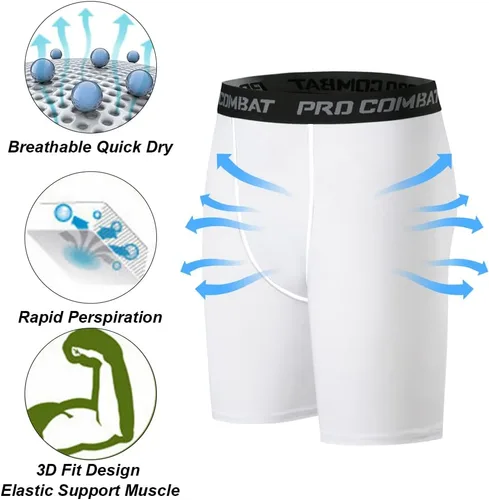 Vista 5 de HYCOPROT Pantalones cortos de compresión para hombre, ropa interior deportiva de elastano, rendimiento atlético, capa base, entrenamiento, correr