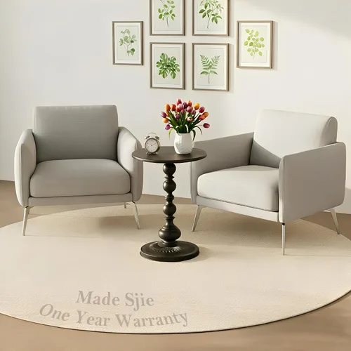 Vista 3 de Mesa Auxiliar – Mesa de Acento Pequeña Redonda de 13.8" con Base de Metal, Mesa de Café Vintage Multifuncional para Sala de Estar, Dormitorio