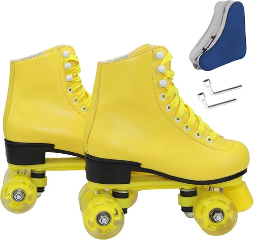 Vista 7 de Wiwiy Patines de Rodillo para Mujeres y Hombres - Cuatro Patines de Cuatro Ruedas Brillantes Ajustables