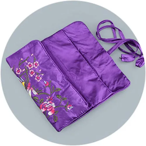 Vista 9 de Bolsa organizadora de joyas de seda oriental, estuche de almacenamiento de viaje, color rosa intenso