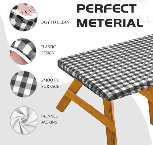 Vista 3 de Funda de mesa de picnic con fundas de banco de 8 pies para cualquier mesa de picnic de 96 x 30 pulgadas, juego de 3 piezas para mesa rectangular
