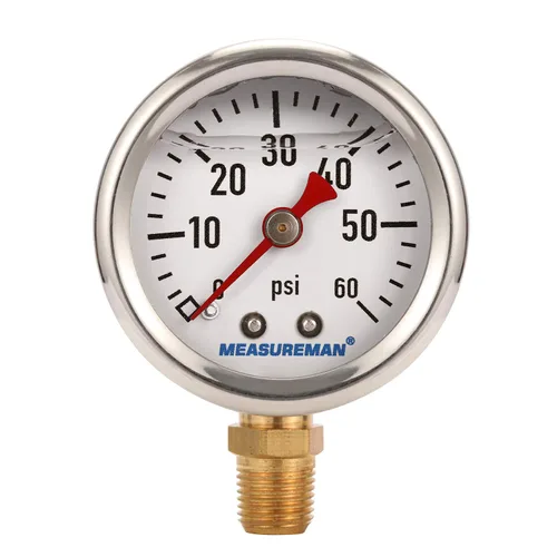Vista 19 de MEASUREMAN - Manómetro, 0 a 15 psi, relleno glicerina, esfera 1.5 pulgadas, caja acero inoxidable 304, montaje central posterior 1/8 NPT, adaptador