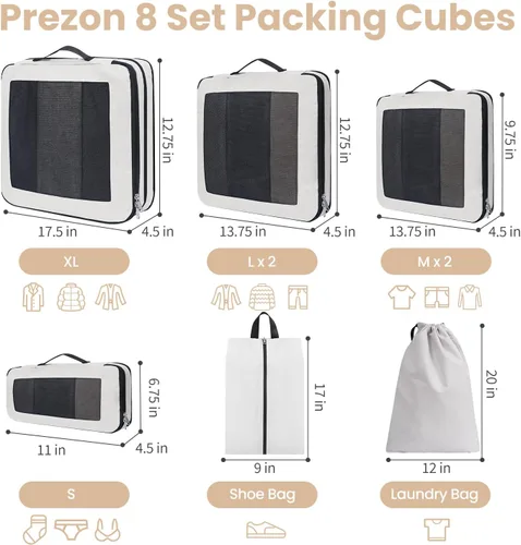 Vista 3 de Juego de 8 juegos6 juegos4 cubos de compresión para viajes, artículos esenciales ligeros de viaje para vacaciones, accesorios de viaje para maleta