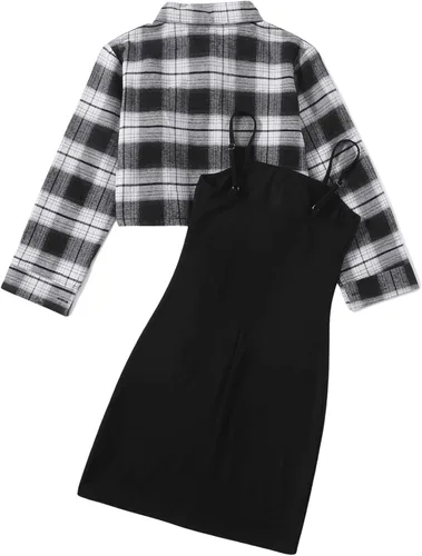 Vista 2 de Romwe Vestido ajustado de 2 piezas para niña sin mangas con chaqueta corta