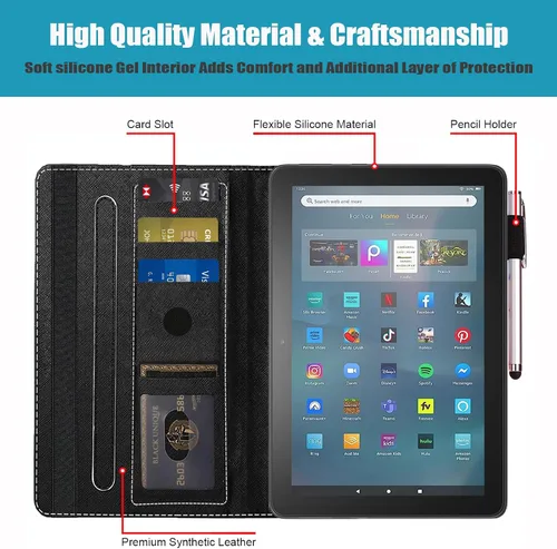 Vista 4 de Funda para tableta Amazon Fire Max 11 (11 pulgadas, 13ª generación, versión 2023), funda de piel sintética con ranura para tarjeta y apagado Retro