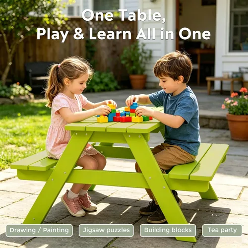 Vista 8 de WestinTrends Malibu Outdoor Patio HDPE Mesa de picnic para niños, color Lima