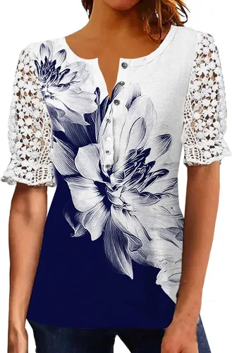Vista 2 de Plus Size Dressy Shirts for Women Spring and Summer Short Sleeved Women's Printed Plus Size Work Shirts for Women