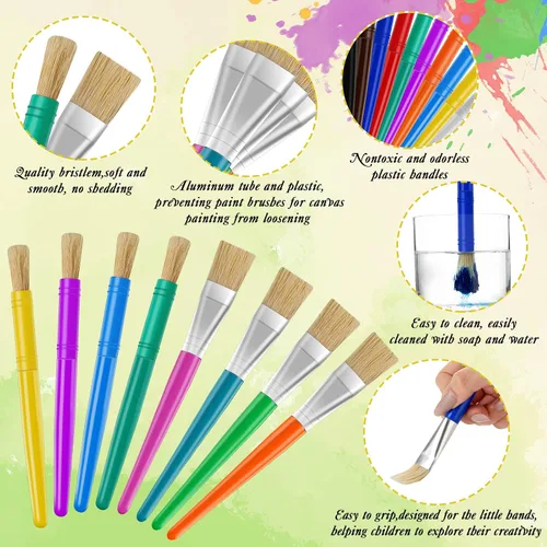 Vista 3 de Fuutreo 120 pinceles de pintura para niños, redondos y planos, para preescolar, lavables, pintura al óleo acrílica, regalos de fiesta de Navidad