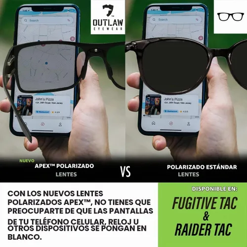 Vista 4 de OutLaw Eyewear Fugitive - Gafas de sol tácticas de aluminio y motocicleta, ANSI Z87.1 Protección contra impactos EE. UU Negro