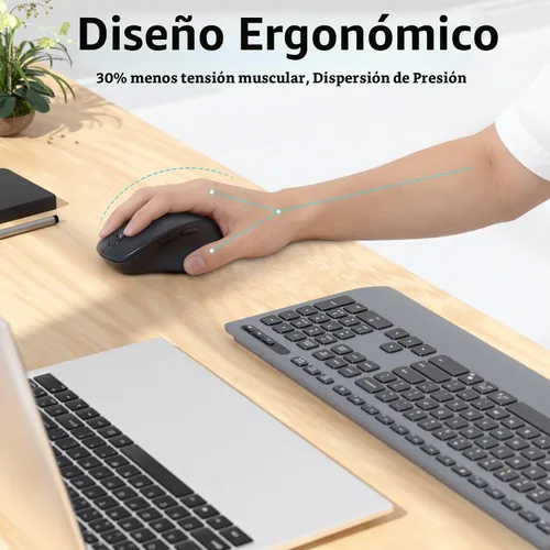 Vista 2 de INFINMIND Ratón Bluetooth inalámbrico, multidispositivo (BT1/BT2 + USB de 2.4 G) para laptop, iPad y Mac, desplazamiento de 4 vías con botones