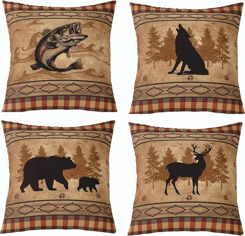 Vista 30 de Feelyou Fundas de Almohada Decorativas de León 16"x16" Juego de 4 Funda de Cojín Suave de Tigre Decoración de Lobo Funda de Almohada de Leopardo