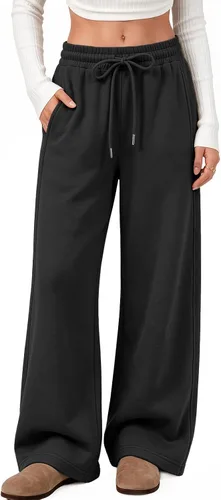 Vista 2 de Trendy Queen Pantalones de chándal de pierna ancha para mujer Negro