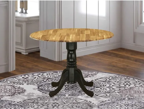 Vista 16 de HomeStock Mesa de comedor redonda de madera, mesa de cocina resistente para espacios pequeños, color negro y cereza/36 pulgadas sin gotas