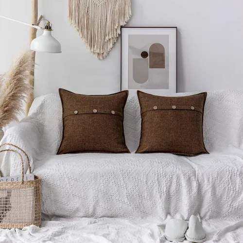 Vista 3 de Home Brilliant Juego de 2 fundas de almohada decorativas con botones, fundas de cojín de lino sintético texturizadas para cama, sofá, banco, 18 x 18